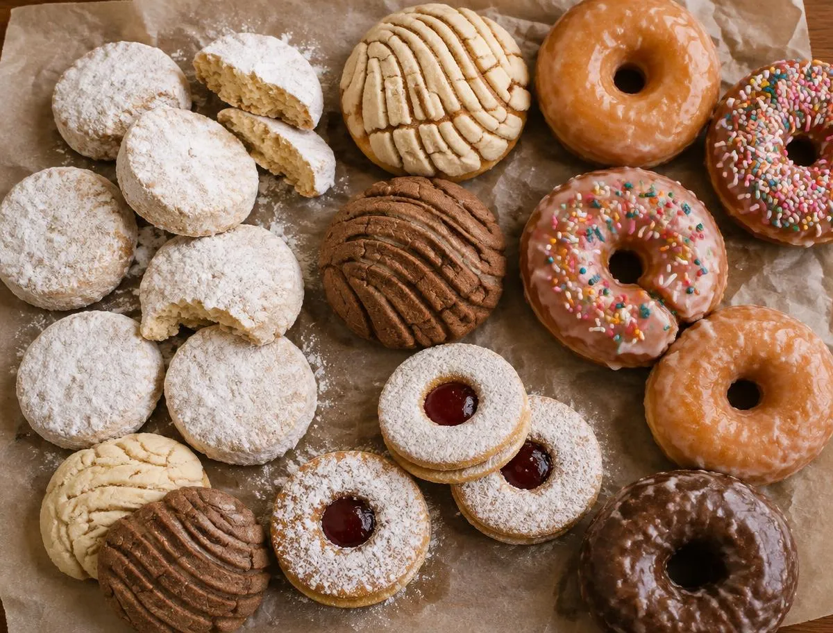 Polvorones y galletas surtidas sobre papel