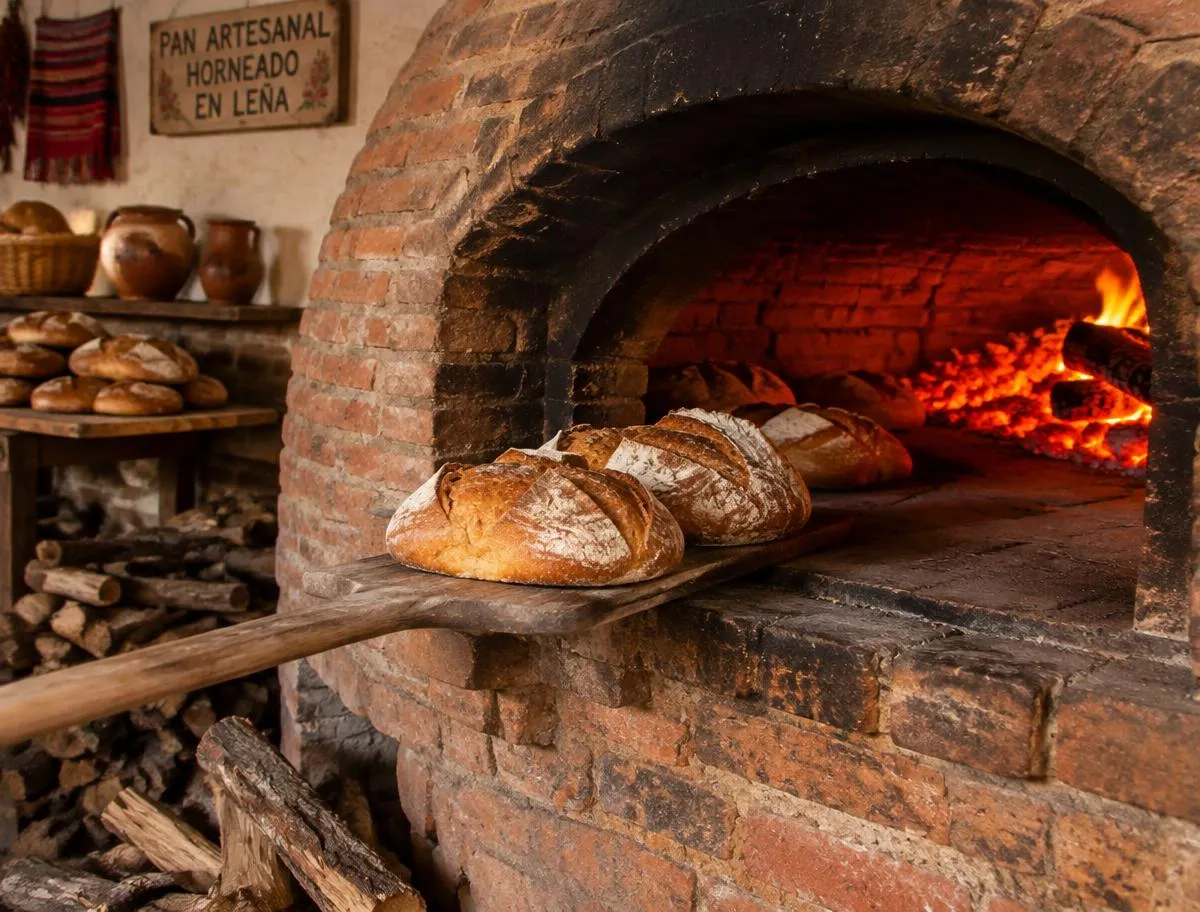 Horno de ladrillo con pan artesanal